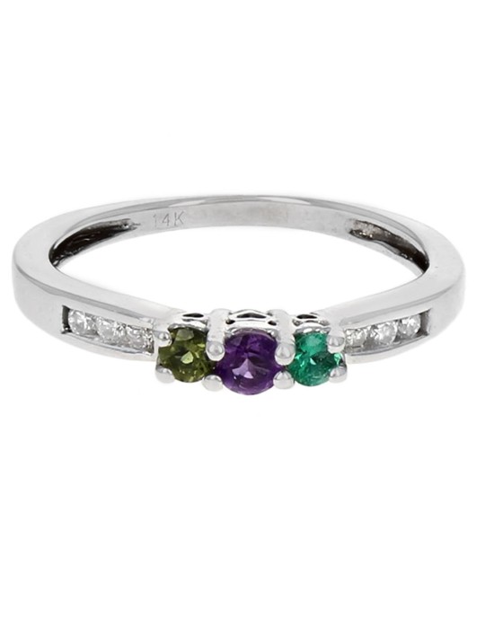 Emerald, Amethyst, Green Tourmaline, and Diamond Ring in White Gold